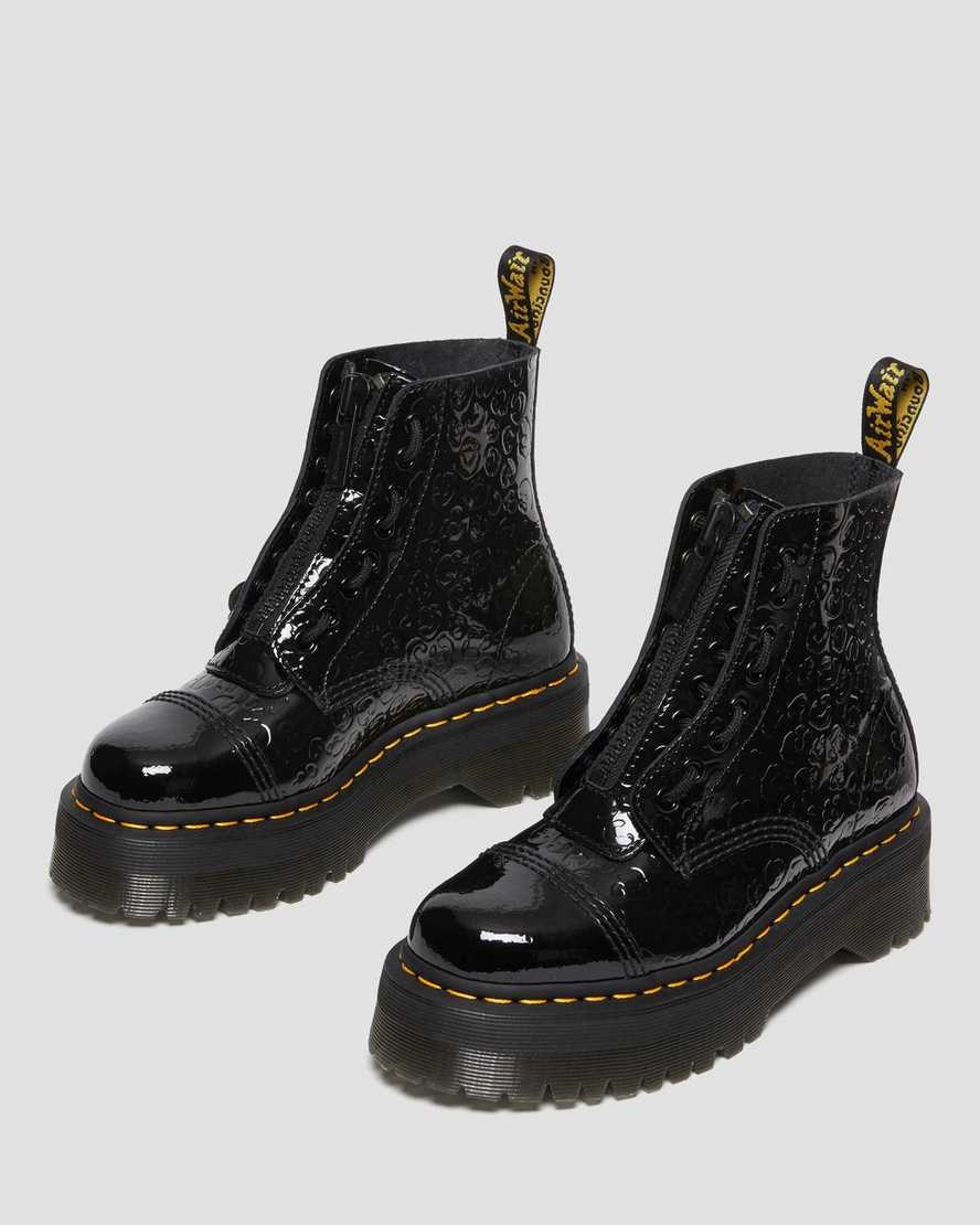 Black Patent Lamper Leopard Emboss Men's Dr Martens Sinclair Leopard Emboss Patent Leather Zip Up Boots | 428375-XRP