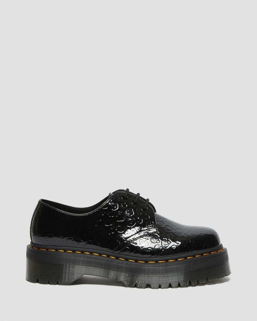 Black Patent Lamper Leopard Emboss Women's Dr Martens 1461 Leopard Emboss Patent Leather Platform Shoes | 126387-NFZ