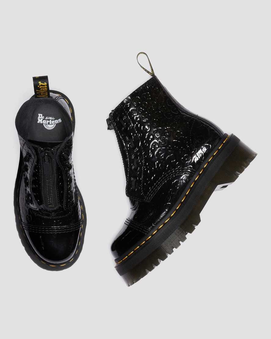 Black Patent Lamper Leopard Emboss Women's Dr Martens Sinclair Leopard Emboss Patent Leather Lace Up Boots | 726483-IYD