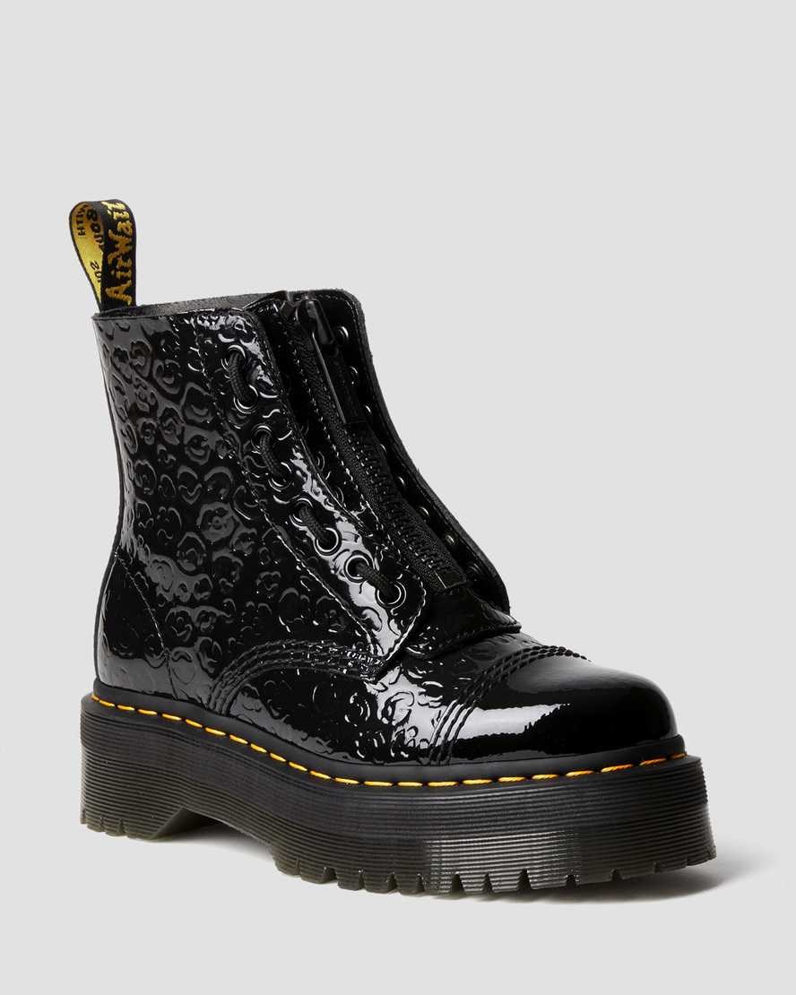 Black Patent Lamper Leopard Emboss Women's Dr Martens Sinclair Leopard Emboss Patent Leather Lace Up Boots | 726483-IYD