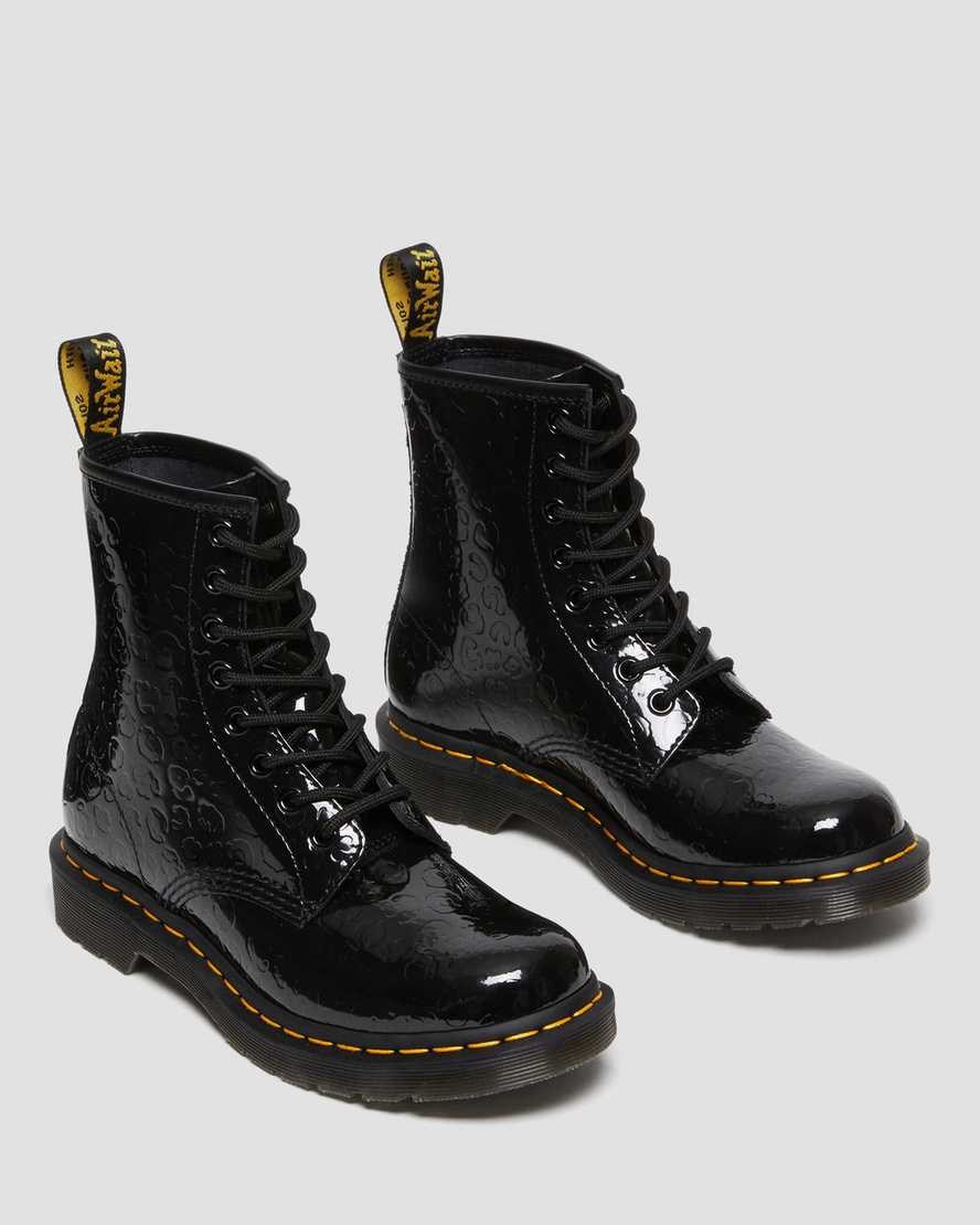 Black Patent Lamper Leopard Emboss Women's Dr Martens 1460 Leopard Emboss Patent Leather Lace Up Boots | 745839-TDH