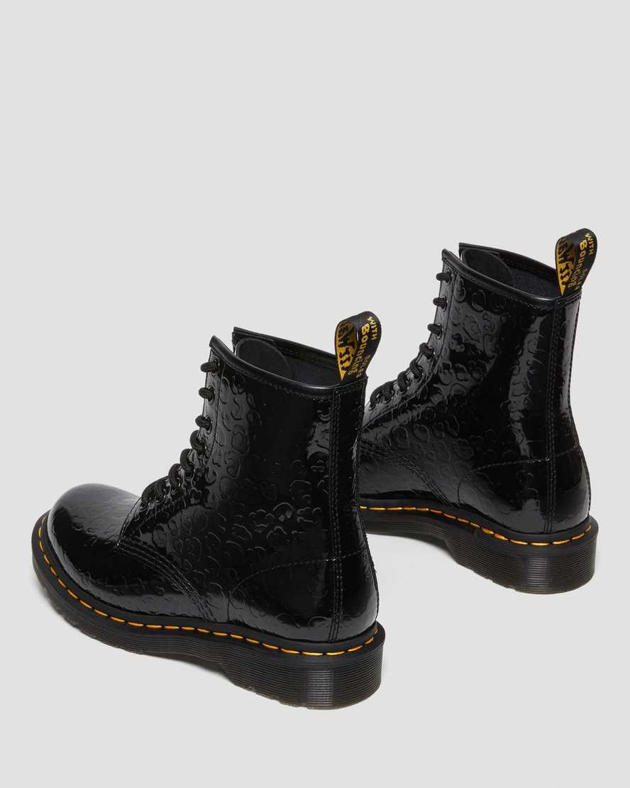 Black Patent Lamper Leopard Emboss Women's Dr Martens 1460 Leopard Emboss Patent Leather Lace Up Boots | 745839-TDH