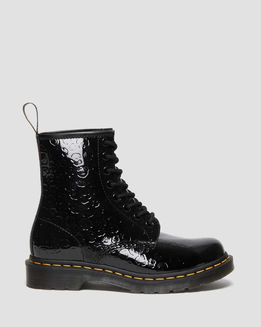 Black Patent Lamper Leopard Emboss Women's Dr Martens 1460 Leopard Emboss Patent Leather Lace Up Boots | 745839-TDH