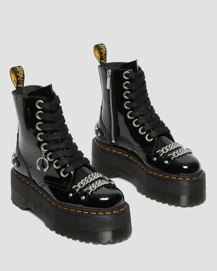 Black Patent Lamper Men's Dr Martens Jadon Max Chain Patent Leather Zip Up Boots | 462807-CHK