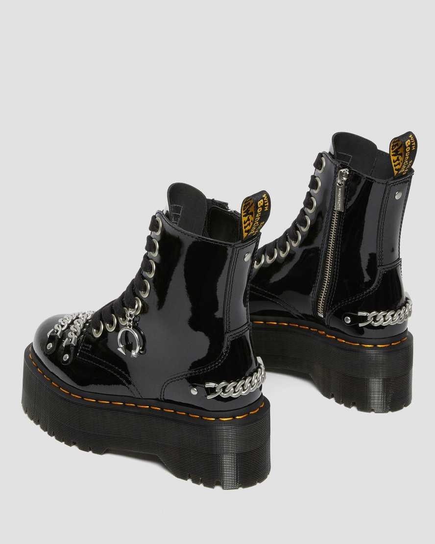 Black Patent Lamper Men's Dr Martens Jadon Max Chain Patent Leather Zip Up Boots | 462807-CHK