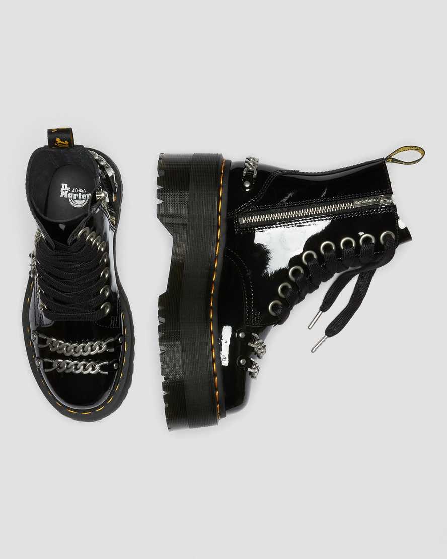 Black Patent Lamper Men's Dr Martens Jadon Max Chain Patent Leather Zip Up Boots | 462807-CHK