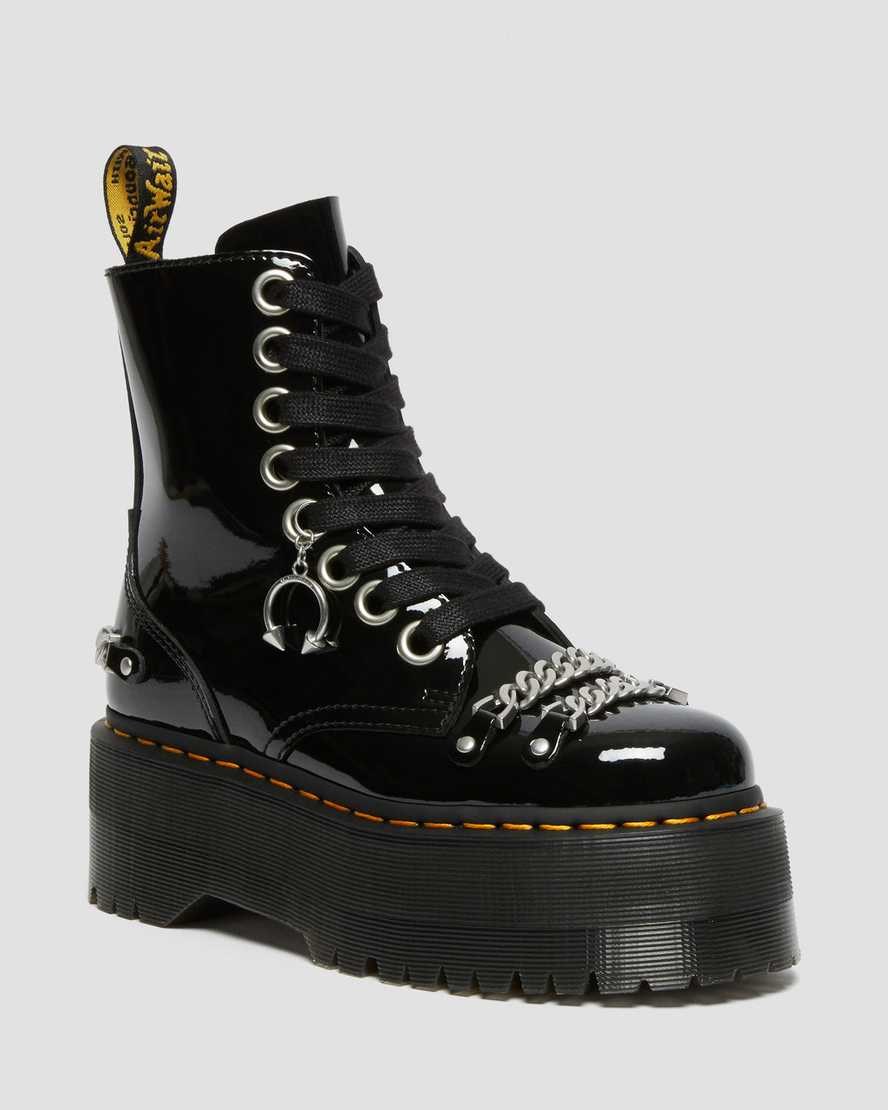 Black Patent Lamper Men\'s Dr Martens Jadon Max Chain Patent Leather Zip Up Boots | 462807-CHK