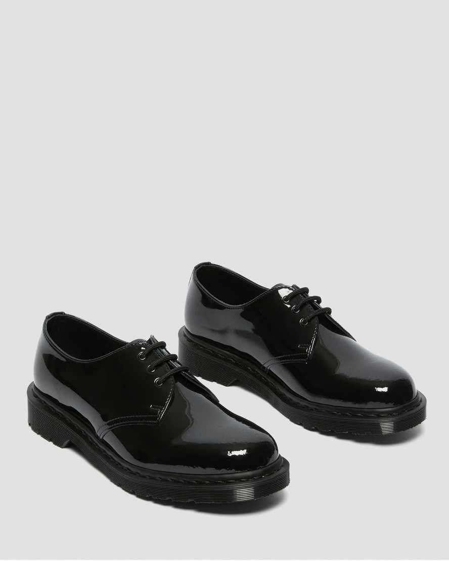 Black Patent Lamper Women's Dr Martens 1461 Made in England Mono Patent Leather Patent Shoes | 367192-KNL