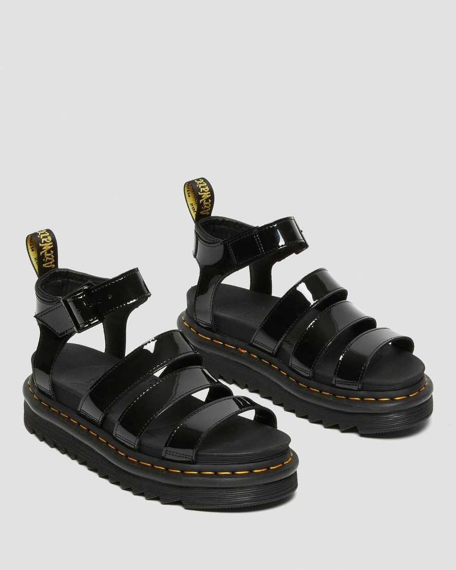 Black Patent Lamper Women's Dr Martens Blaire Patent Leather Patent Sandals | 130972-VYL