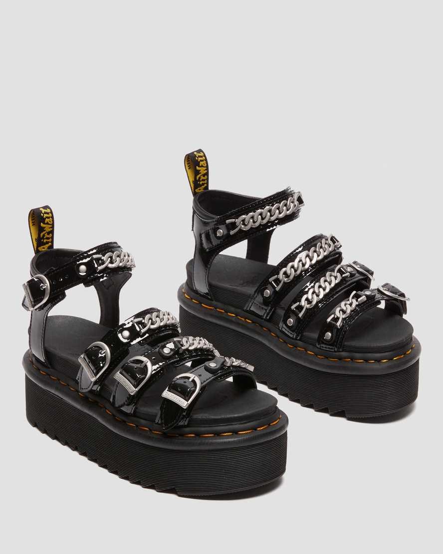 Black Patent Lamper Women's Dr Martens Blaire II Chain Patent Leather Platform Strap Sandals | 347815-PNW