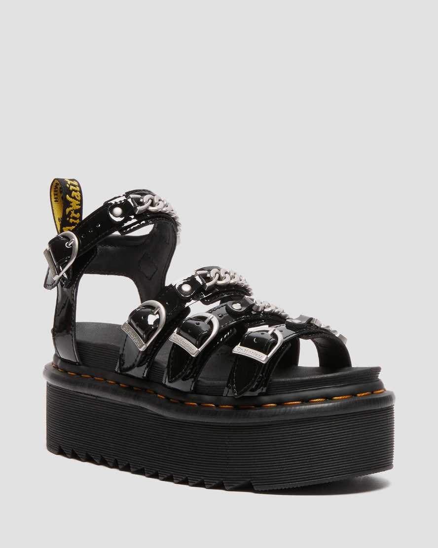 Black Patent Lamper Women's Dr Martens Blaire II Chain Patent Leather Platform Strap Sandals | 347815-PNW