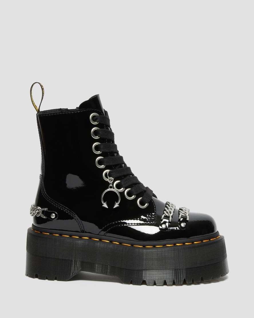 Black Patent Lamper Women's Dr Martens Jadon Max Chain Patent Leather Patent Boots | 045836-XOG