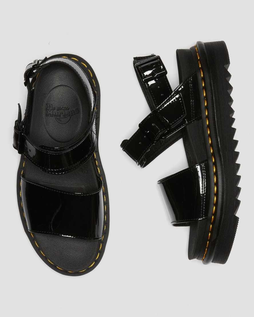 Black Patent Lamper Women's Dr Martens Voss Patent Leather Strap Sandals | 832196-RSY