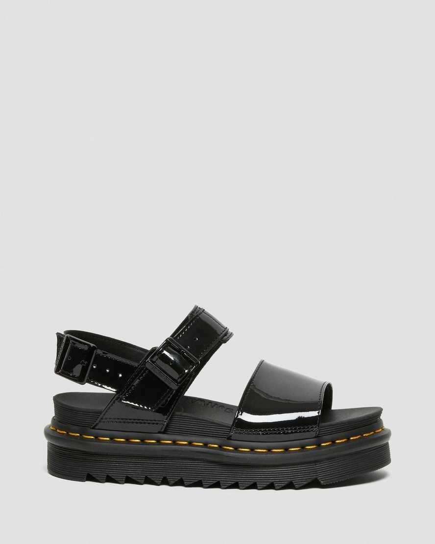 Black Patent Lamper Women's Dr Martens Voss Patent Leather Strap Sandals | 832196-RSY