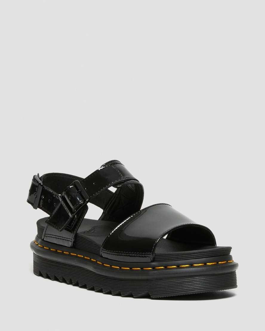 Black Patent Lamper Women's Dr Martens Voss Patent Leather Strap Sandals | 832196-RSY