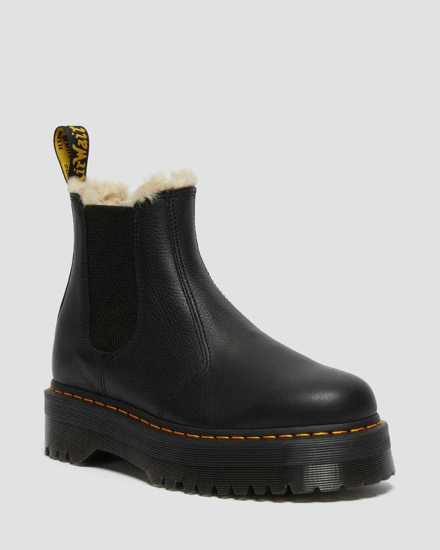 Black Pisa Men's Dr Martens 2976 Faux Fur Lined Platform Ankle Boots | 387952-YCB