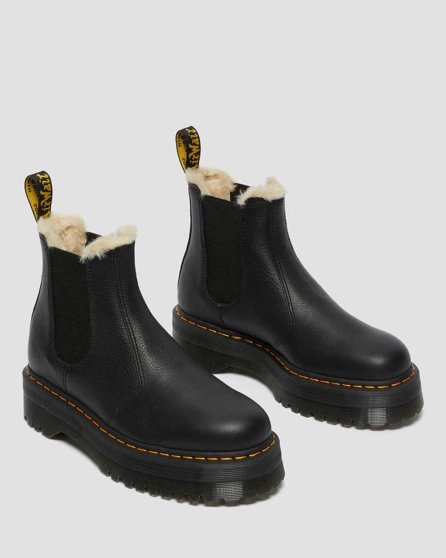 Black Pisa Men's Dr Martens 2976 Faux Fur Lined Platform Ankle Boots | 387952-YCB