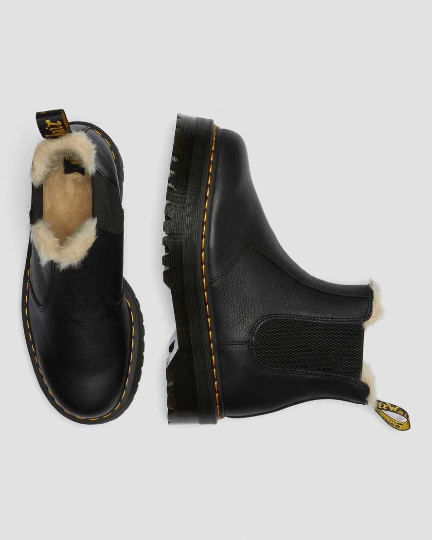 Black Pisa Men's Dr Martens 2976 Faux Fur Lined Platform Chelsea Boots | 790814-JTK