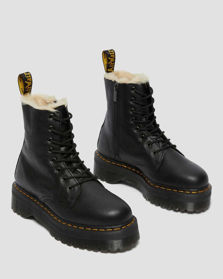 Black Pisa Women's Dr Martens Jadon Leather Faux Fur Lined Platform Lace Up Boots | 680241-HRI