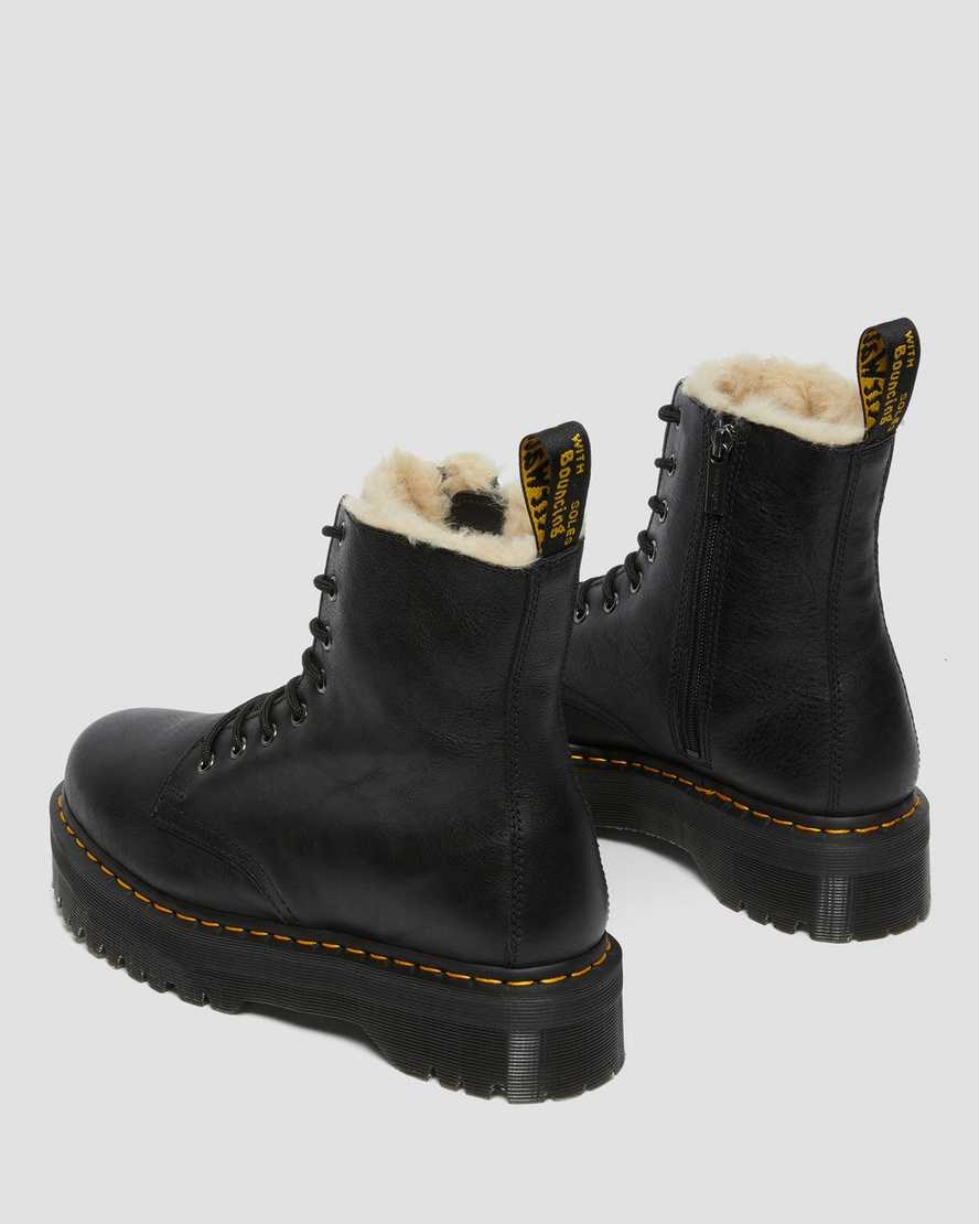 Black Pisa Women's Dr Martens Jadon Leather Faux Fur Lined Platform Lace Up Boots | 680241-HRI