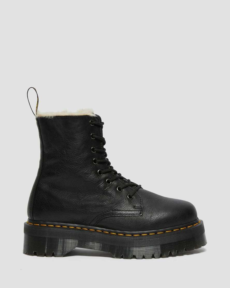 Black Pisa Women's Dr Martens Jadon Leather Faux Fur Lined Platform Lace Up Boots | 680241-HRI