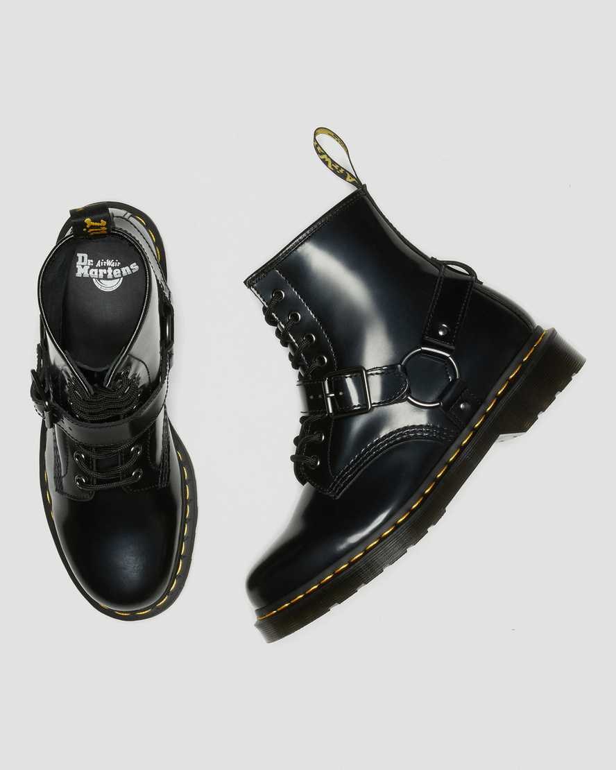 Black Polished Smooth Men's Dr Martens 1460 Harness Leather Ankle Boots | 702685-ABJ