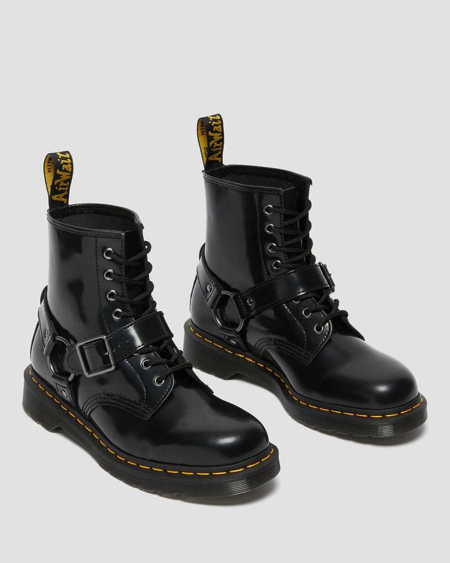 Black Polished Smooth Men's Dr Martens 1460 Harness Leather Ankle Boots | 702685-ABJ