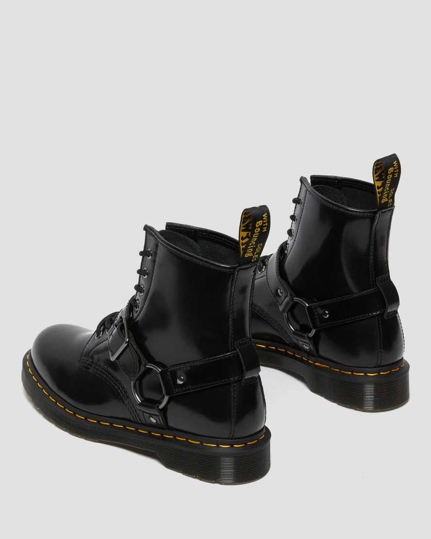 Black Polished Smooth Men's Dr Martens 1460 Harness Leather Ankle Boots | 702685-ABJ