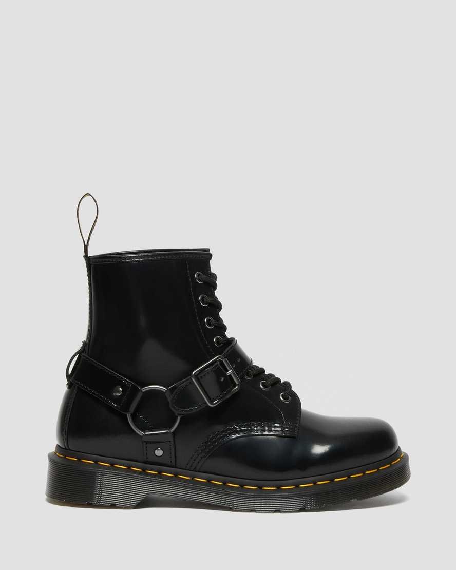 Black Polished Smooth Men's Dr Martens 1460 Harness Leather Ankle Boots | 702685-ABJ