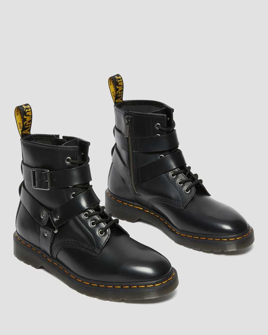 Black Polished Smooth Men's Dr Martens Cristofor Leather Harness Ankle Boots | 802157-YFC