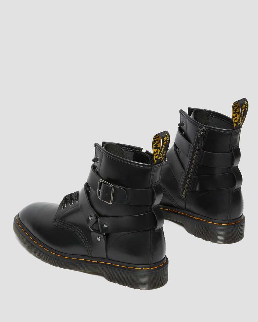 Black Polished Smooth Men's Dr Martens Cristofor Leather Harness Ankle Boots | 802157-YFC