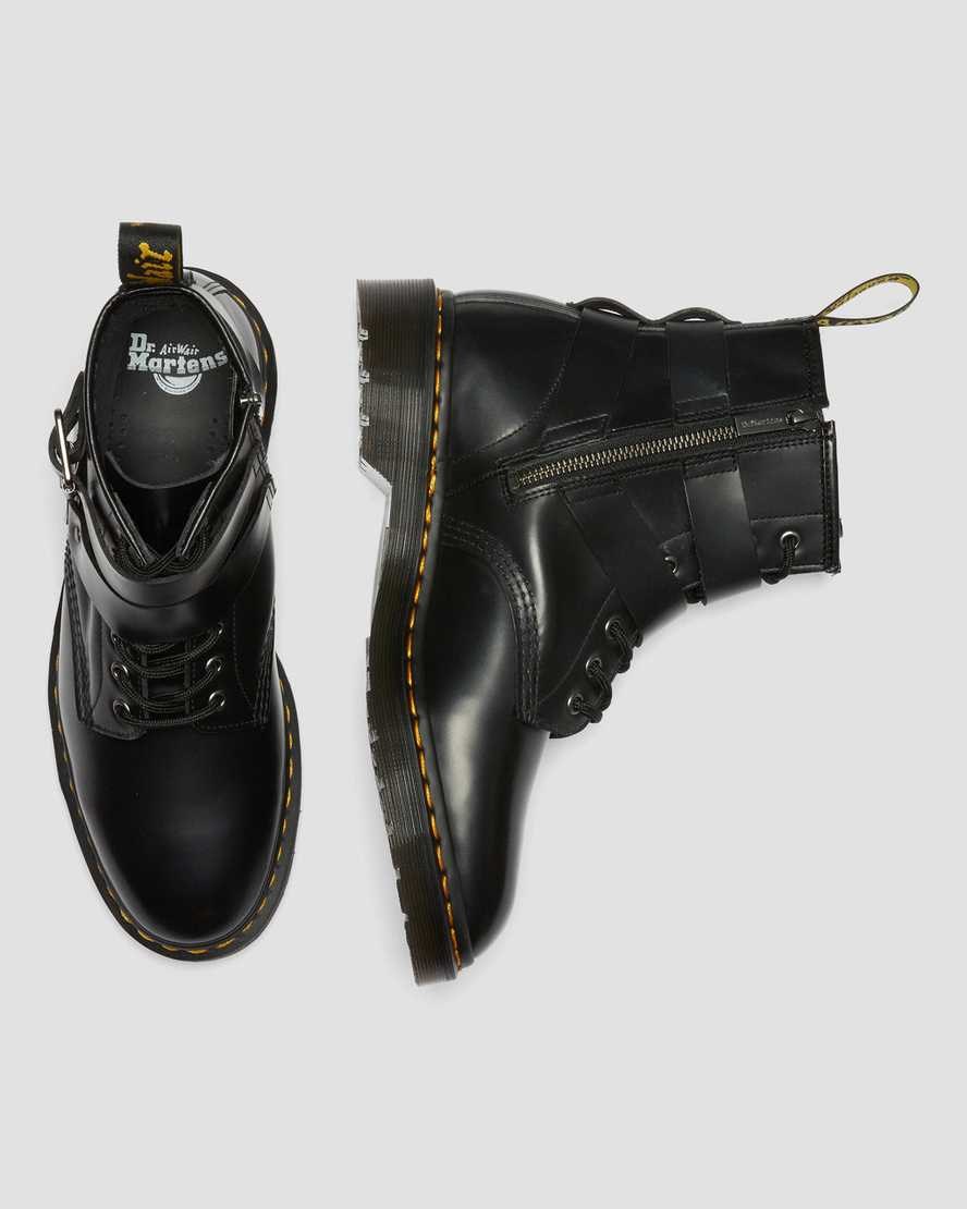 Black Polished Smooth Men's Dr Martens Cristofor Leather Harness Ankle Boots | 802157-YFC