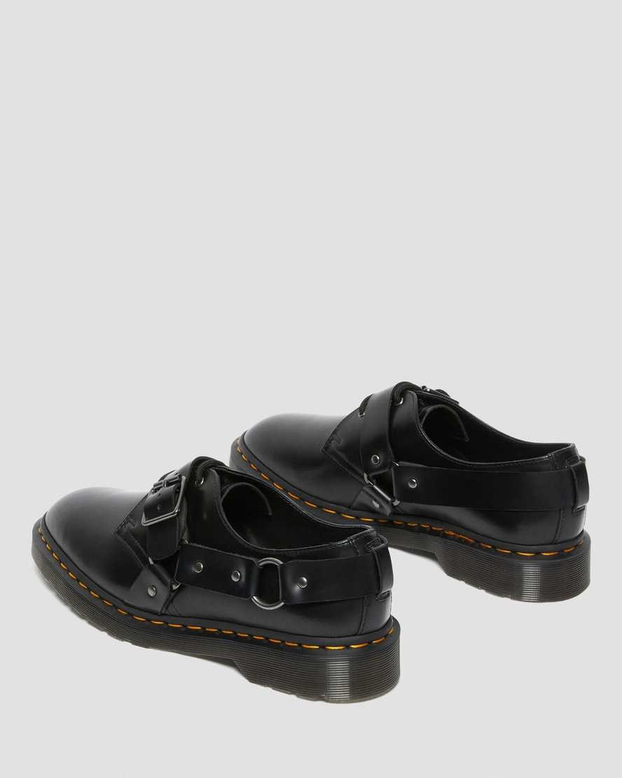 Black Polished Smooth Men's Dr Martens Henree Polished Smooth Leather Oxford Shoes | 048692-DKO