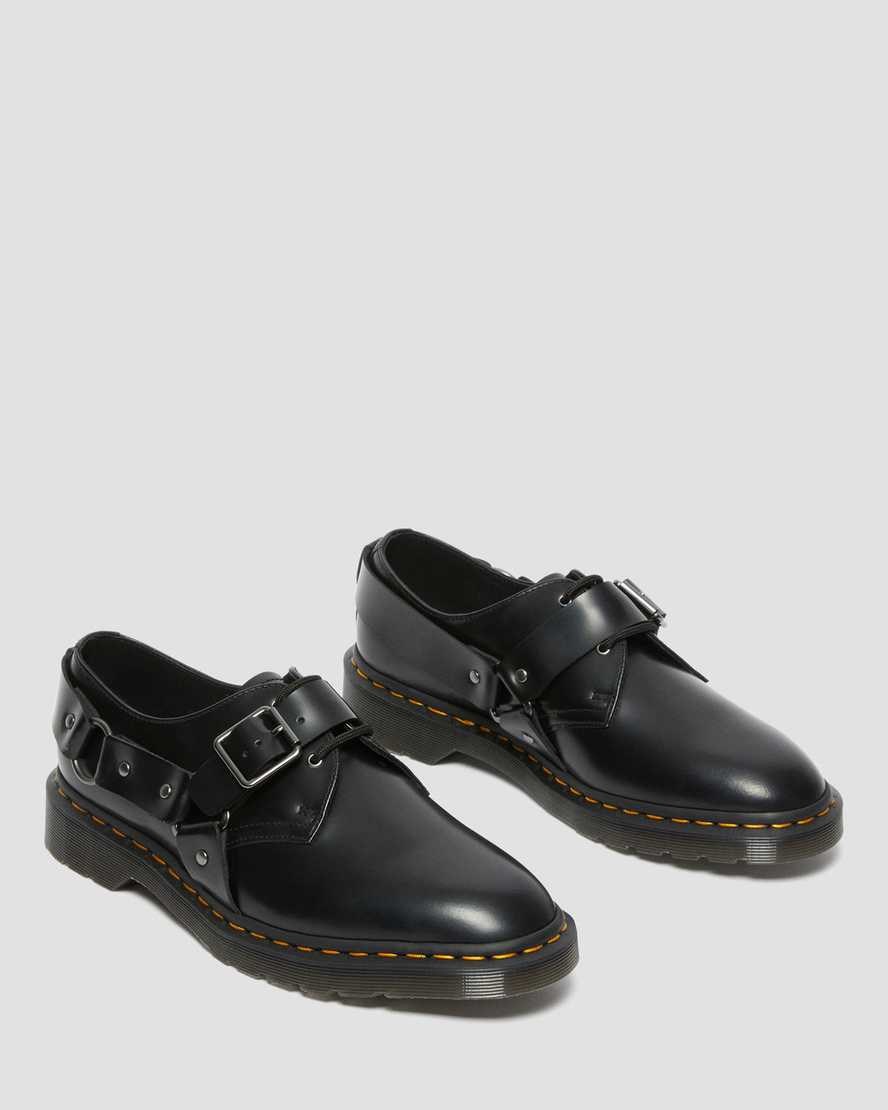 Black Polished Smooth Men's Dr Martens Henree Polished Smooth Leather Oxford Shoes | 048692-DKO