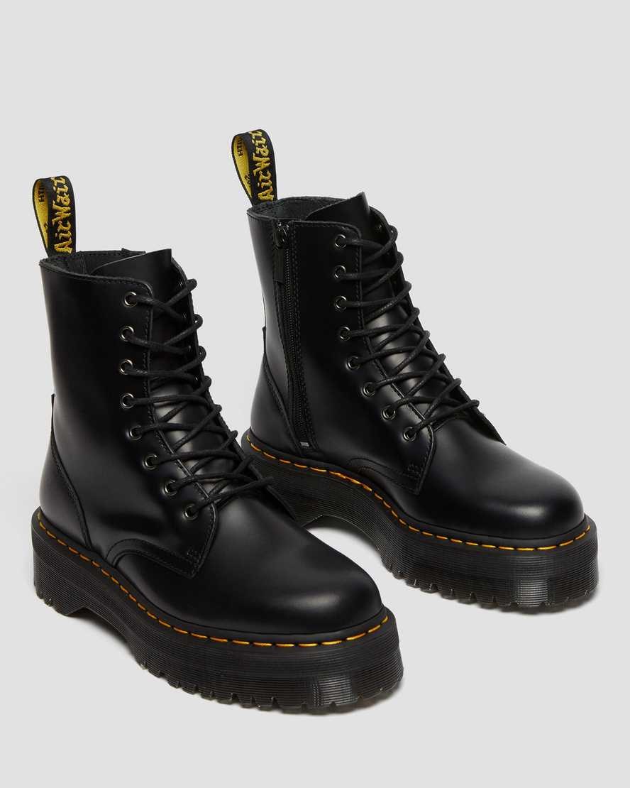 Black Polished Smooth Men's Dr Martens Jadon Smooth Leather Ankle Boots | 410582-XEI