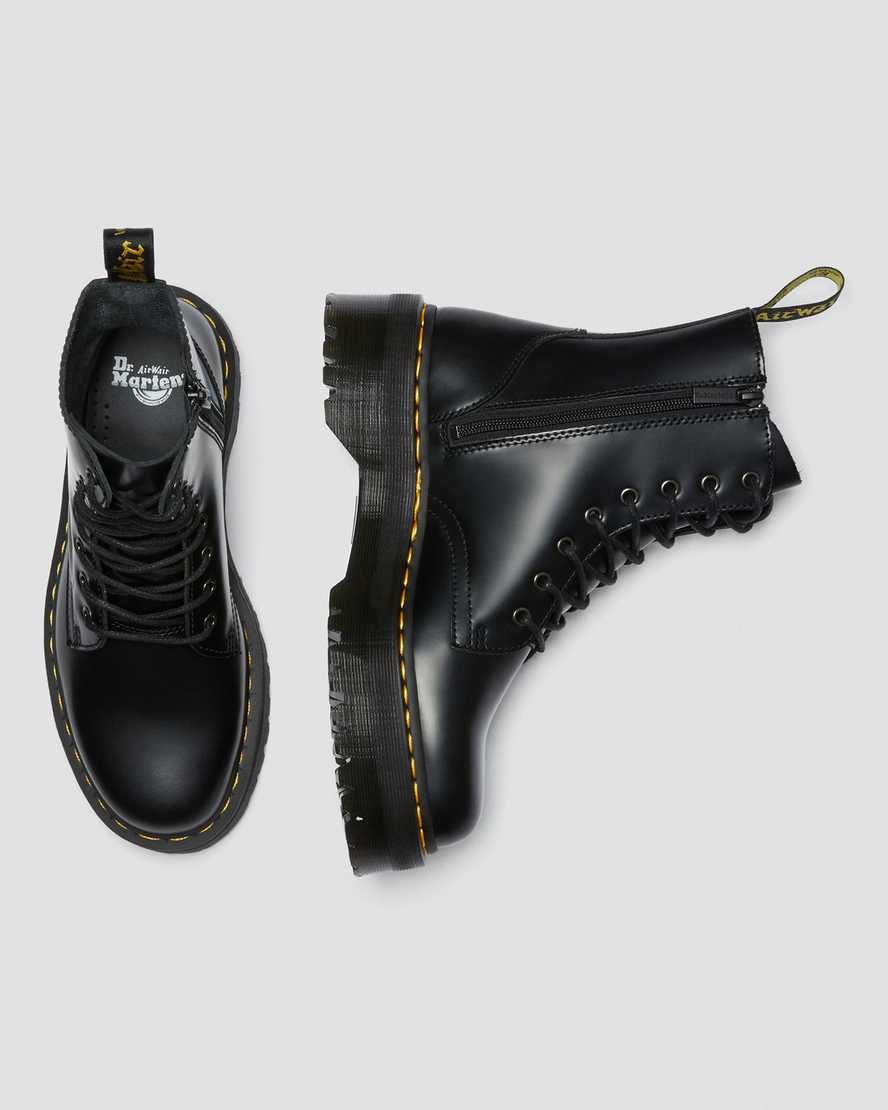 Black Polished Smooth Men's Dr Martens Jadon Smooth Leather Ankle Boots | 410582-XEI