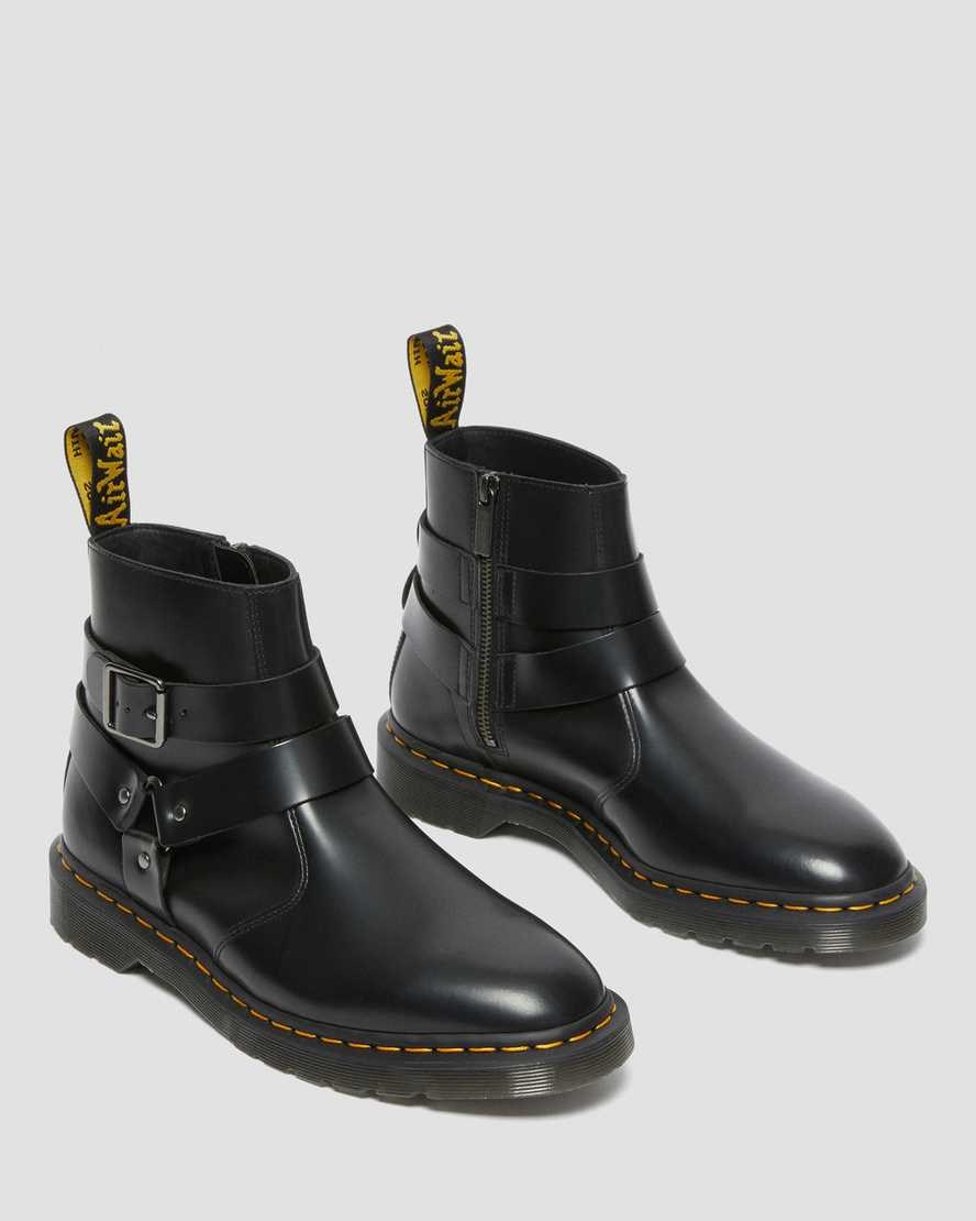 Black Polished Smooth Men's Dr Martens Jaimes Leather Harness Lace Up Boots | 473896-YIG