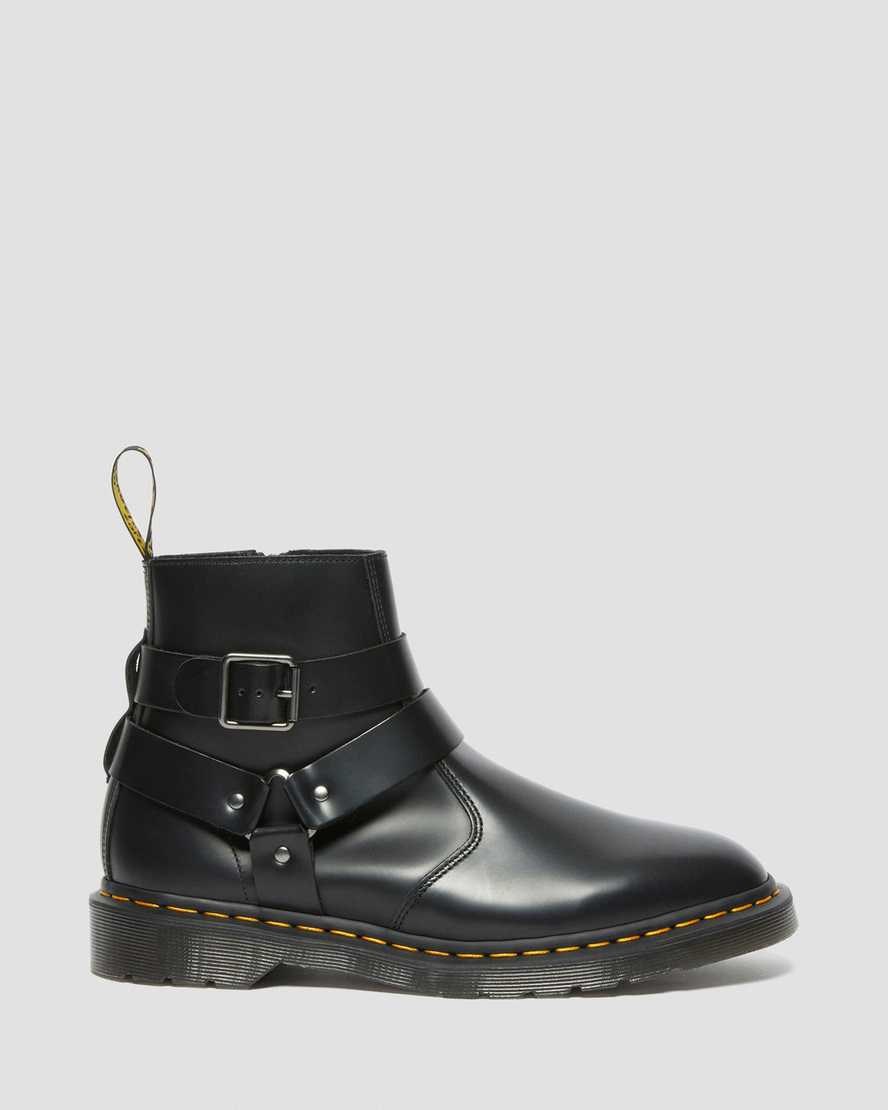 Black Polished Smooth Men's Dr Martens Jaimes Leather Harness Lace Up Boots | 473896-YIG