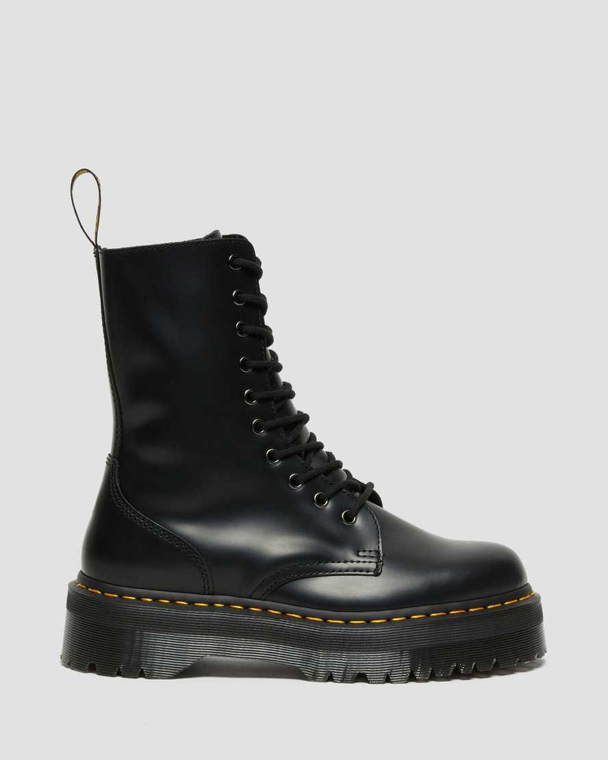 Black Polished Smooth Men's Dr Martens Jadon Hi Smooth Leather Zip Up Boots | 849172-NBK