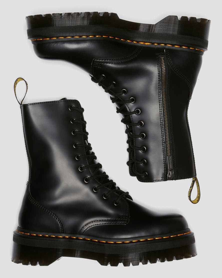 Black Polished Smooth Men's Dr Martens Jadon Hi Smooth Leather Lace Up Boots | 915768-TLA