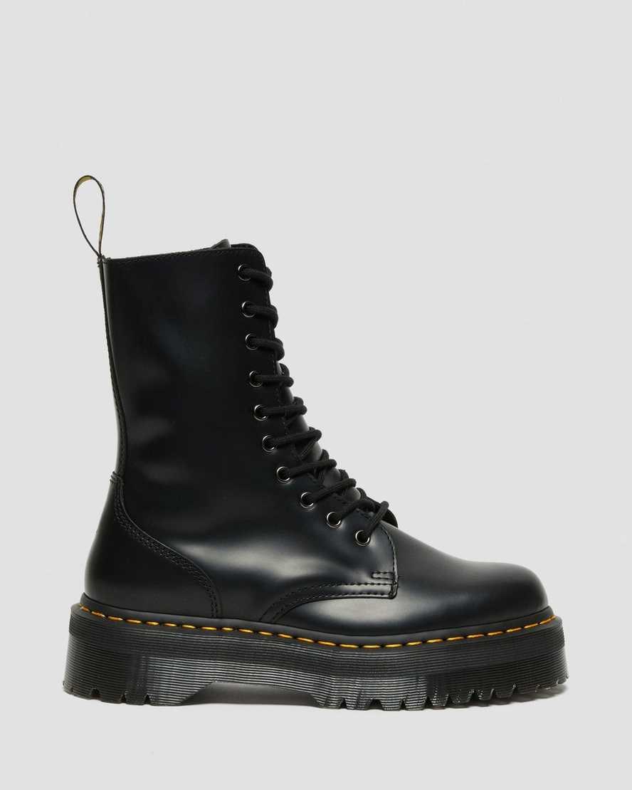 Black Polished Smooth Men's Dr Martens Jadon Hi Smooth Leather Lace Up Boots | 915768-TLA