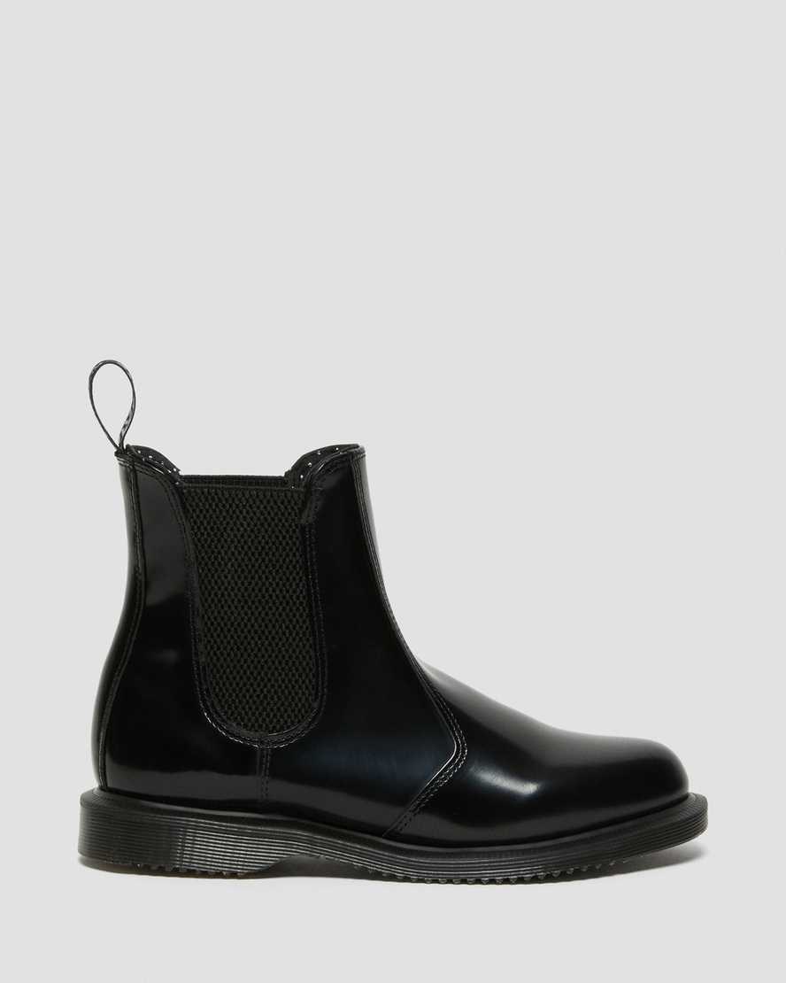 Black Polished Smooth Women's Dr Martens Flora Smooth Leather Chelsea Boots | 328694-AOB