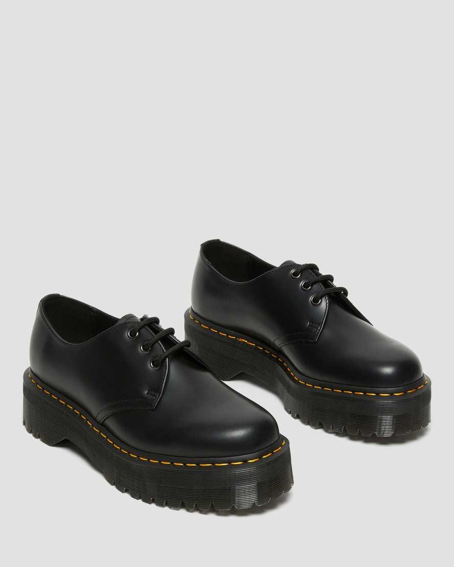 Black Polished Smooth Women's Dr Martens 1461 Smooth Leather Platform Shoes | 450139-ISG