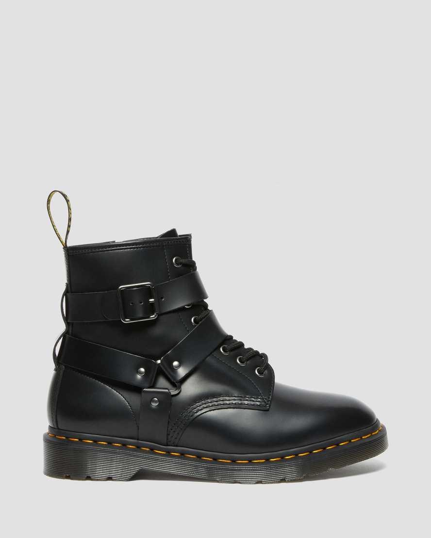 Black Polished Smooth Women's Dr Martens Cristofor Leather Harness Zip Up Boots | 916820-GMX