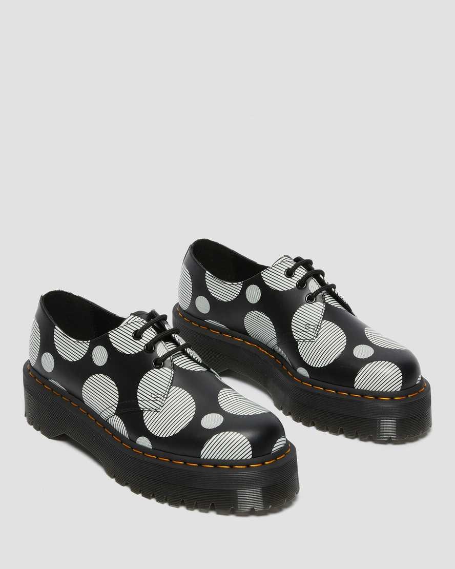 Black Polka Dot Smooth Men's Dr Martens 1461 Polka Dot Smooth Leather Oxford Shoes | 180497-XUW