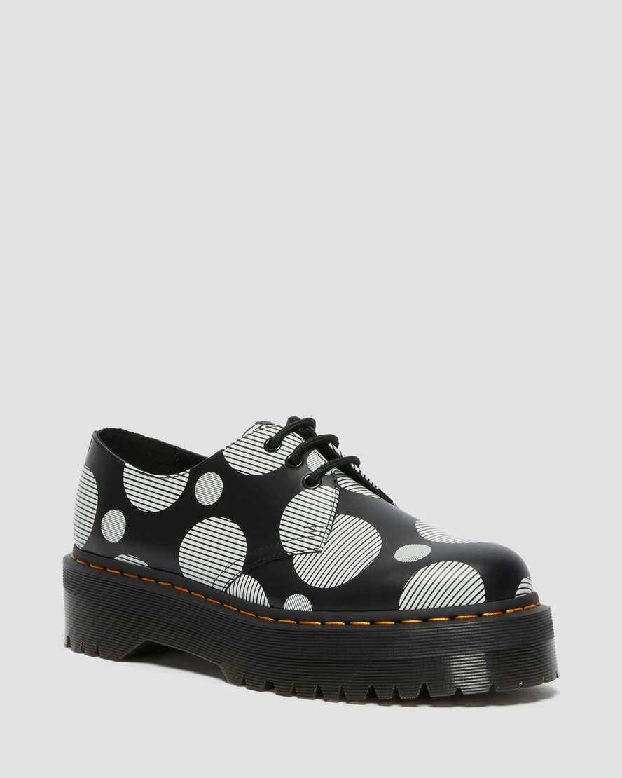 Black Polka Dot Smooth Men\'s Dr Martens 1461 Polka Dot Smooth Leather Oxford Shoes | 180497-XUW