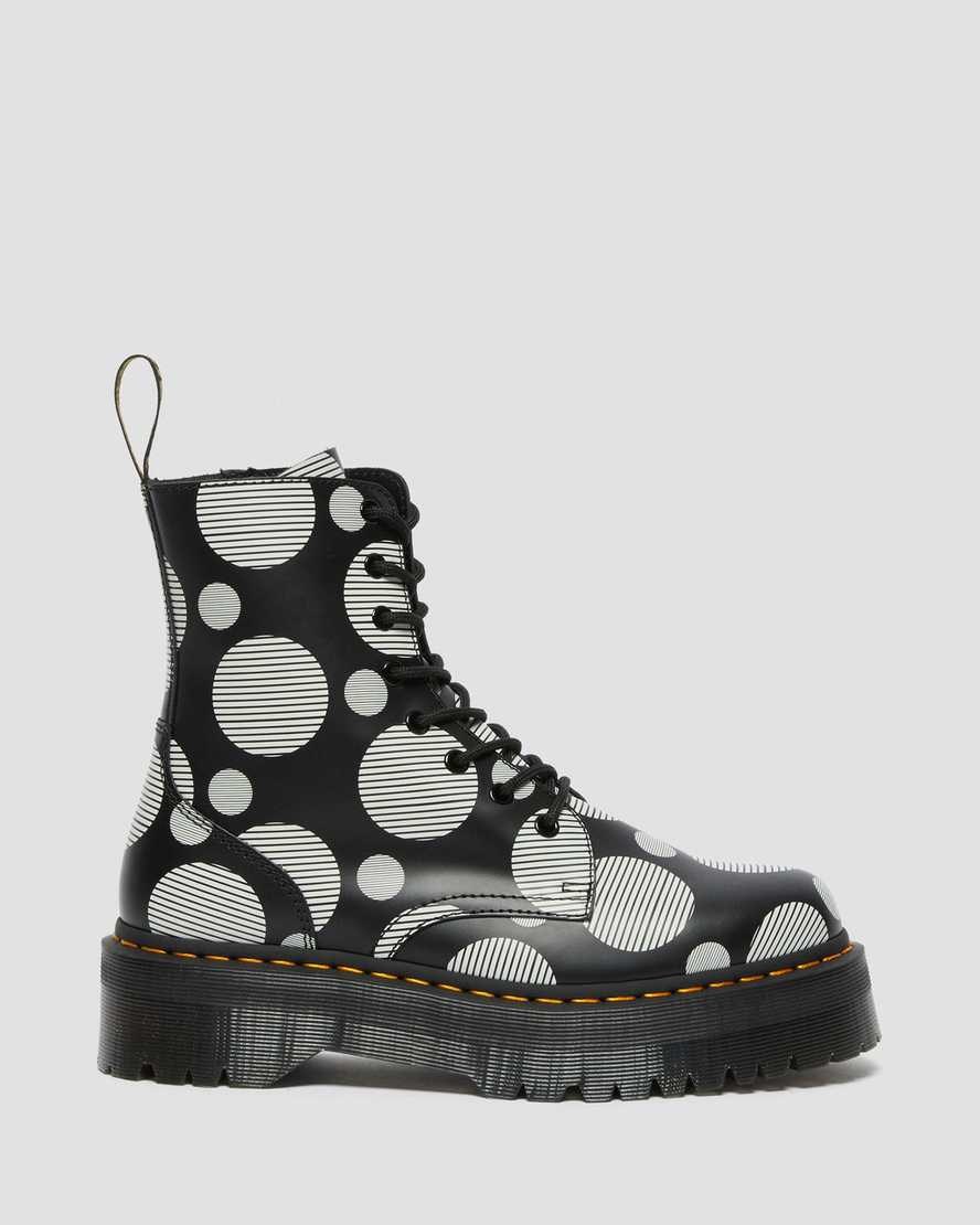 Black Polka Dot Smooth Men's Dr Martens Jadon Polka Dot Smooth Leather Lace Up Boots | 570981-KUW