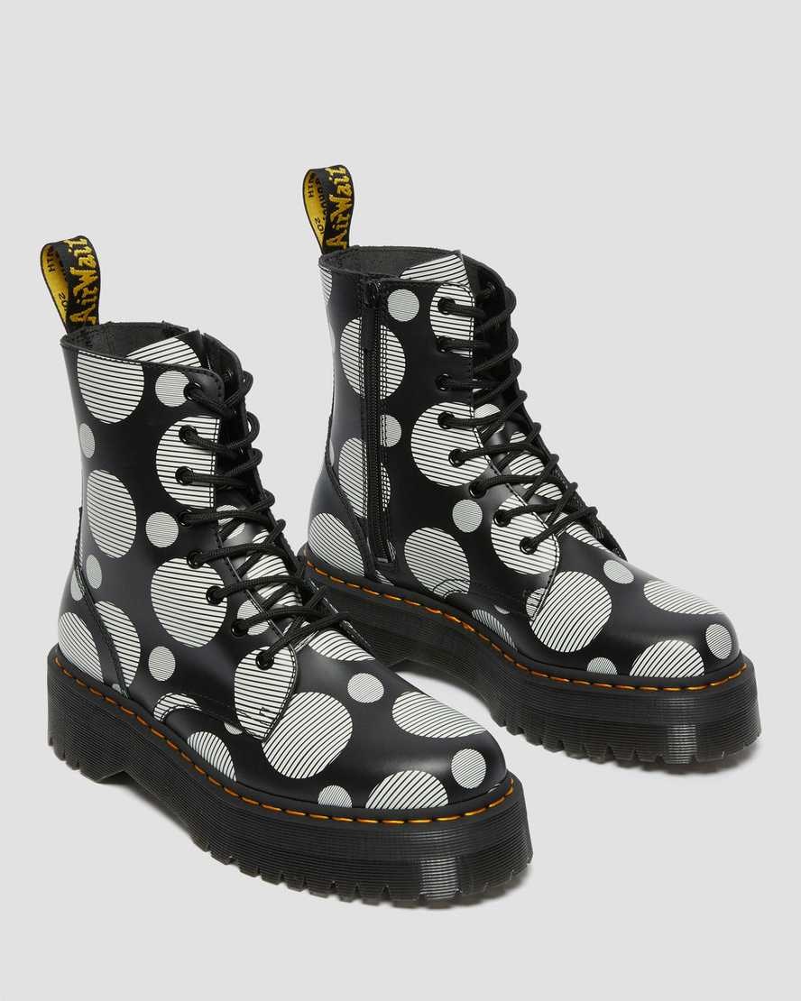 Black Polka Dot Smooth Men's Dr Martens Jadon Polka Dot Smooth Leather Lace Up Boots | 570981-KUW