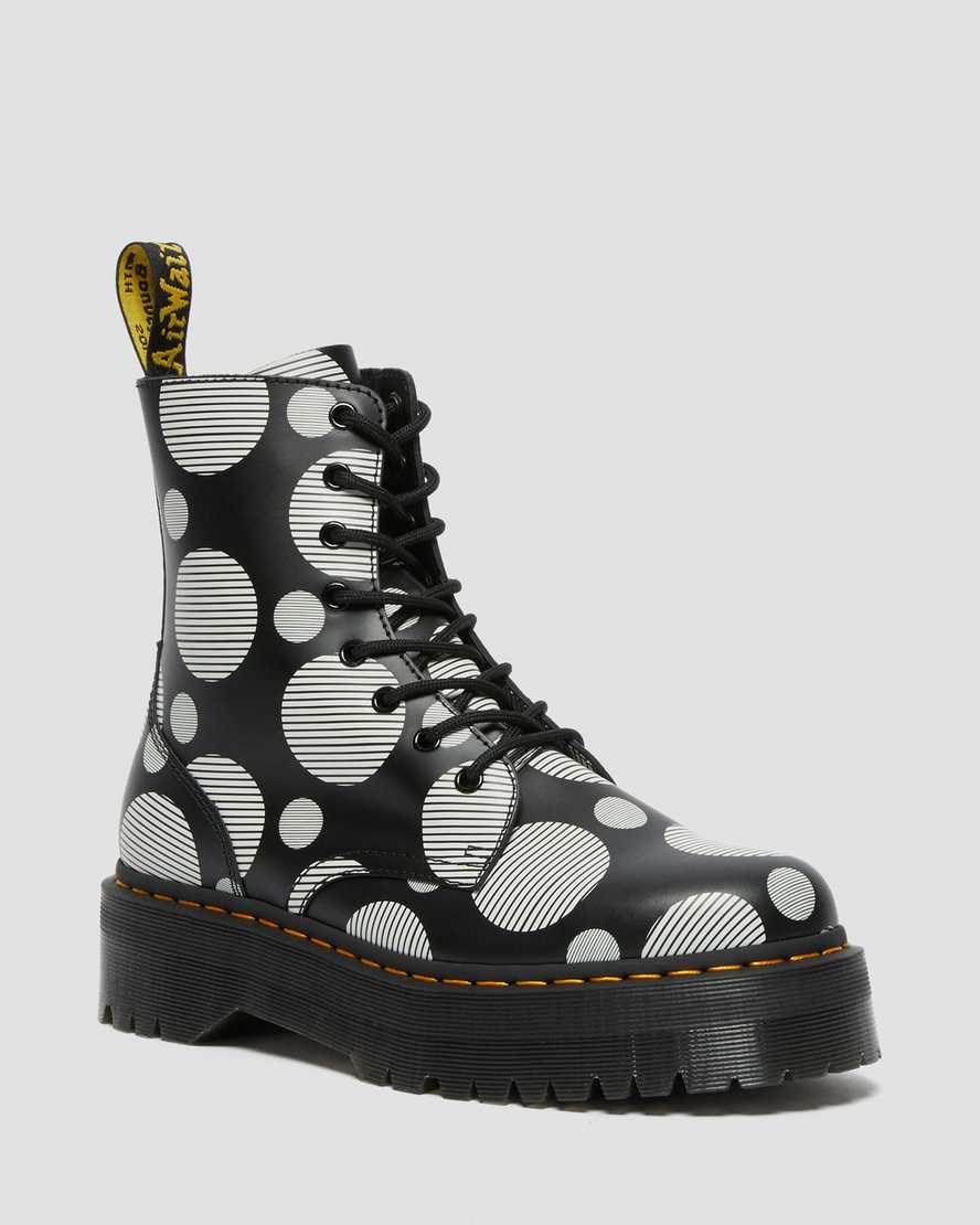 Black Polka Dot Smooth Men\'s Dr Martens Jadon Polka Dot Smooth Leather Lace Up Boots | 570981-KUW