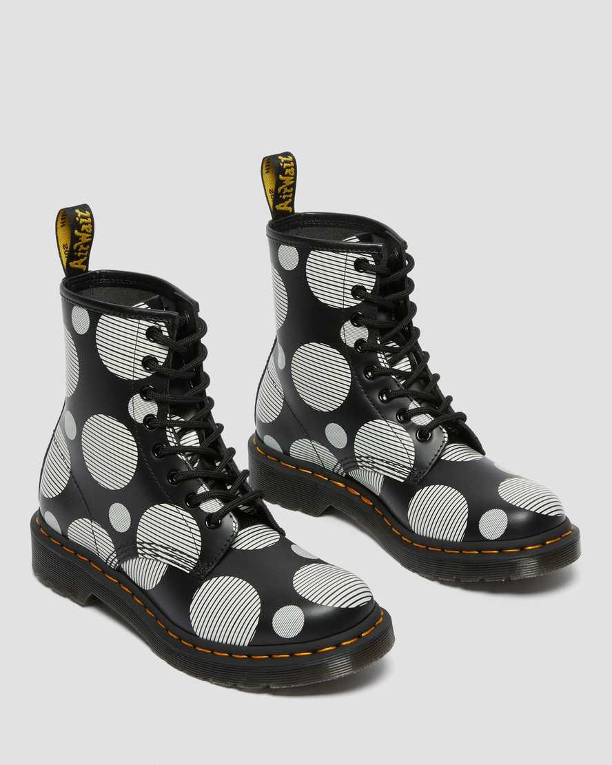 Black Polka Dot Smooth Women's Dr Martens 1460 Polka Dot Smooth Leather Lace Up Boots | 054137-CQP